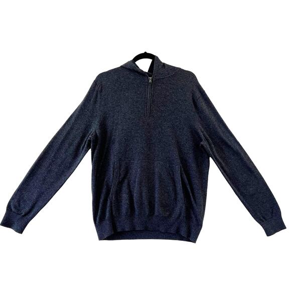 Banana Republic Quarter Zip Dark Grey Hoodie Pima Cotton Sweater Mens Large - Picture 1 of 14